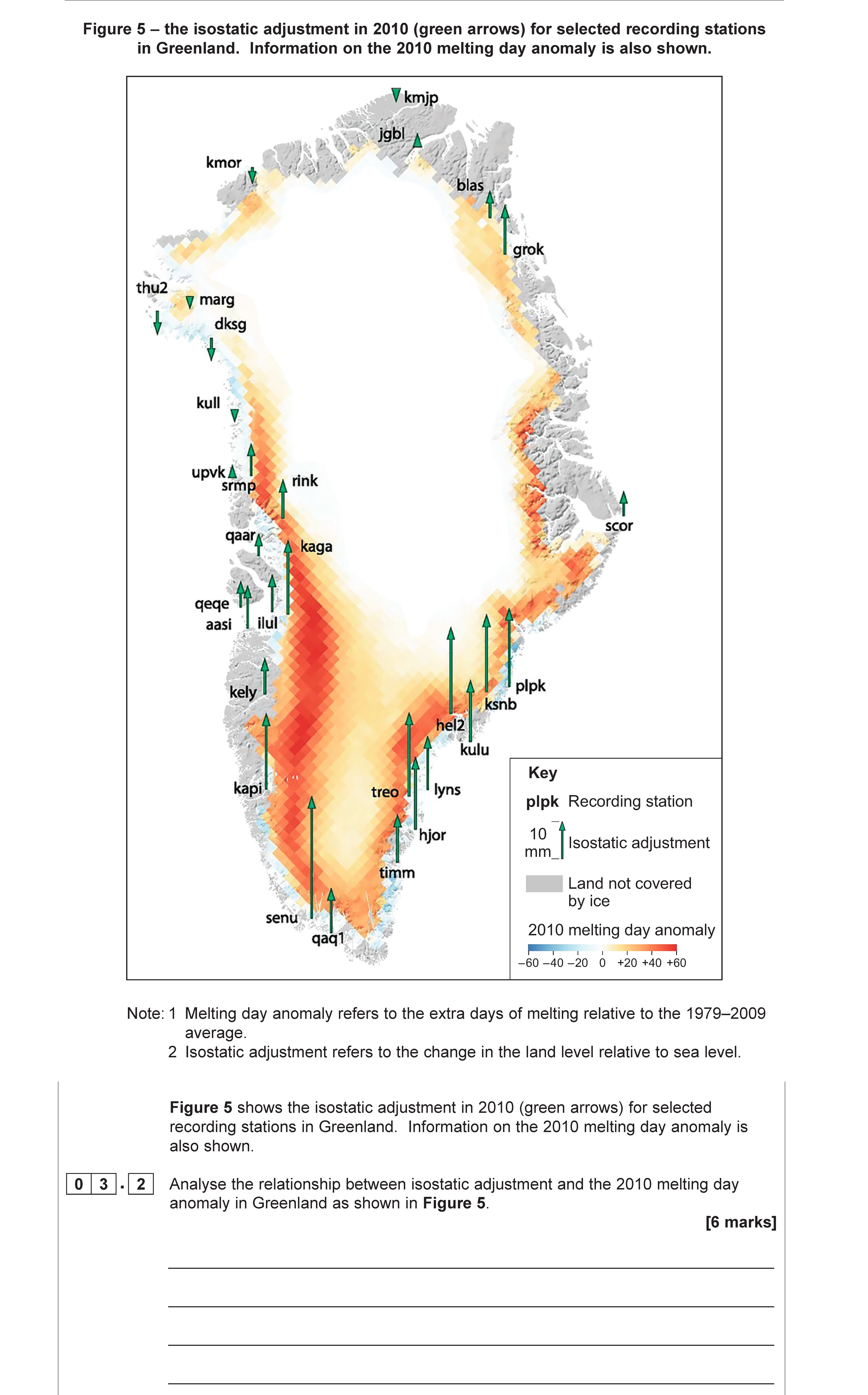 Analyse-the-relationship-between-isostatic-adjustment-and-the-2010-melting-day-anomaly-in-Greenland-as-shown-in-Figure-5-AQA-A-Level Geography-Question 3-2020-Paper 1.png
